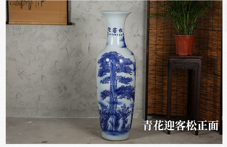 Jingdezhen ceramics landing large blue and white porcelain vase color ink furnishing articles have a visitor stateroom hotel decoration