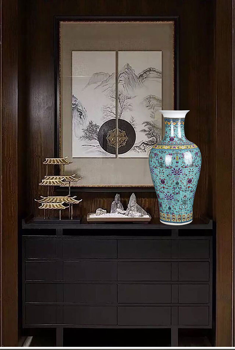 Jingdezhen ceramic colored enamel big vase household living room TV ark, fu lu shou furnishing articles gifts arranging flowers