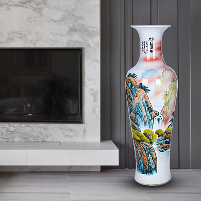 Jingdezhen ceramics hand color landscape luck landing a large vase furnishing articles sitting room opening gifts