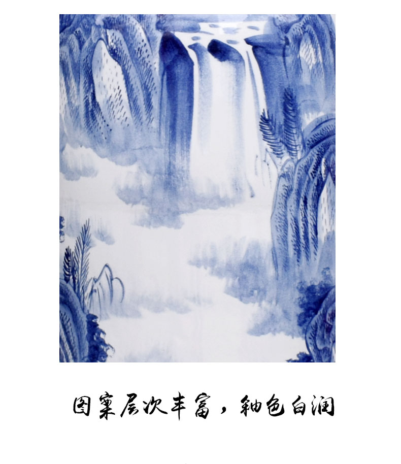 Jingdezhen ceramics landing large hand blue and white porcelain vase landscape kumsusan painting Chinese style living room decoration