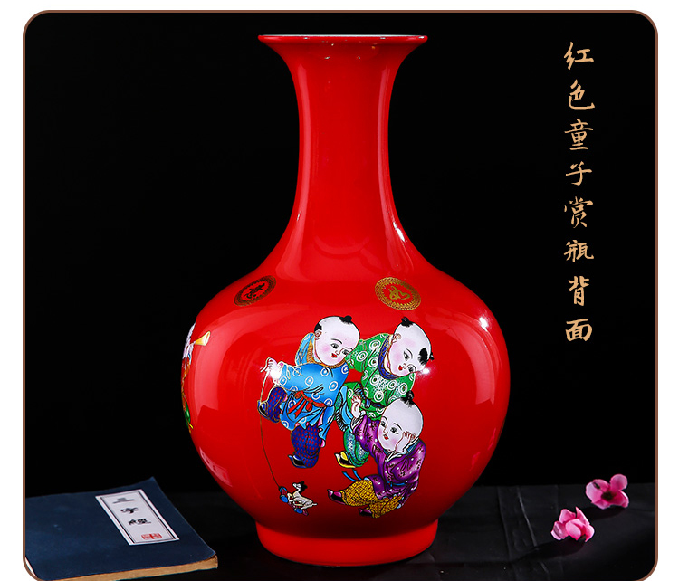 Jingdezhen ceramics vase furnishing articles Chinese red flower arrangement, the sitting room of Chinese style household adornment handicraft decoration