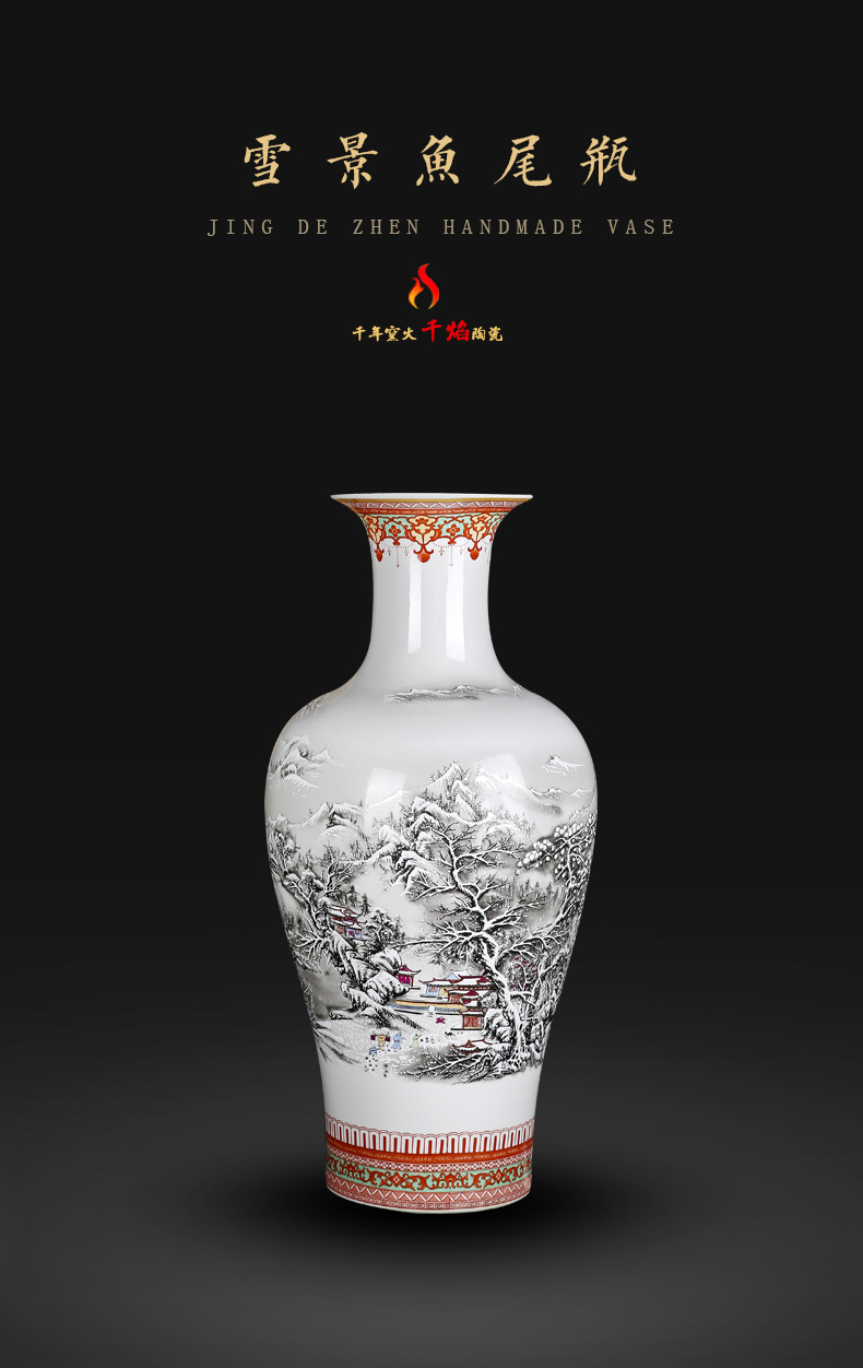 Jingdezhen ceramics large vases, flower arranging Chinese style living room home furnishing articles and TV ark, snow figure fishtail bottles