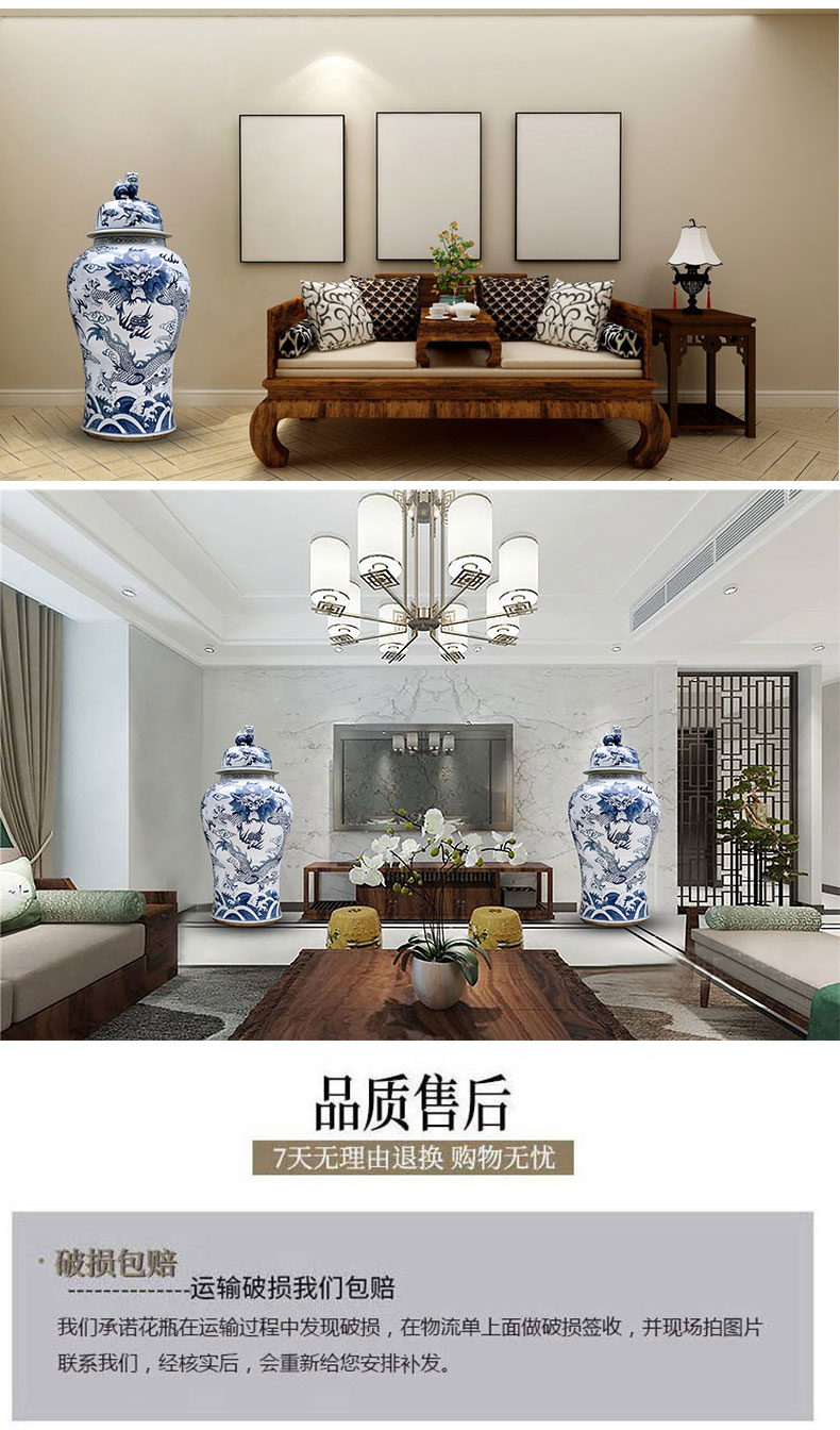Jingdezhen blue and white dragon ceramics large storage tank general tank sitting room TV ark, archaize rich ancient frame furnishing articles