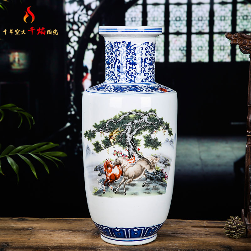 Blue and white porcelain of jingdezhen ceramics vase antique Chinese style household act the role ofing is tasted TV ark, flower arranging, the sitting room porch place