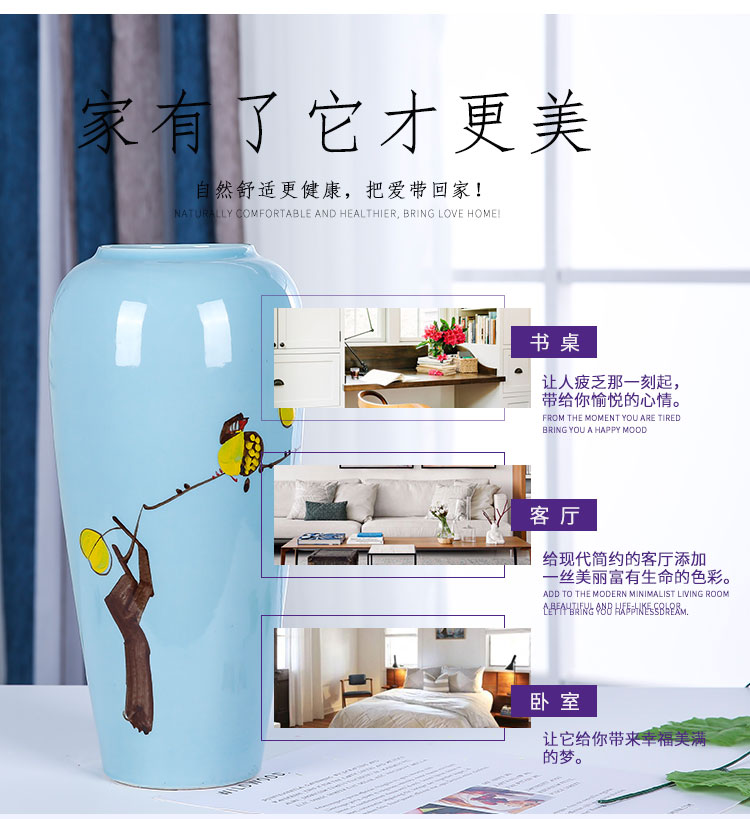 Jingdezhen ceramics vase desktop sitting room, the study of modern Chinese style is contracted fashion three - piece furnishing articles and flowers and birds