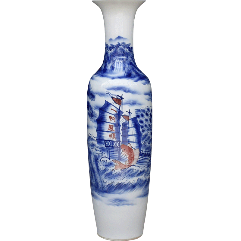 Blue and white porcelain of jingdezhen ceramics smooth landing big vases, flower arrangement sitting room adornment hotel opening furnishing articles