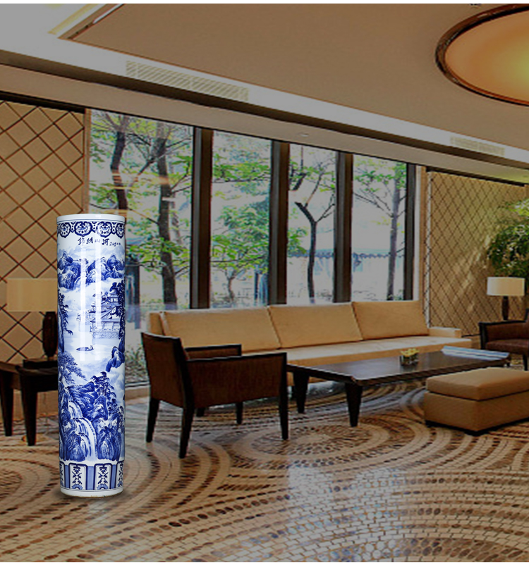 Blue and white porcelain of jingdezhen ceramics landscape hand - made splendid landscape of large quiver hotel big vase furnishing articles