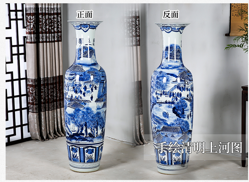 Jingdezhen ceramics of large blue and white porcelain vase hotel opening modern Chinese flower arrangement sitting room adornment is placed