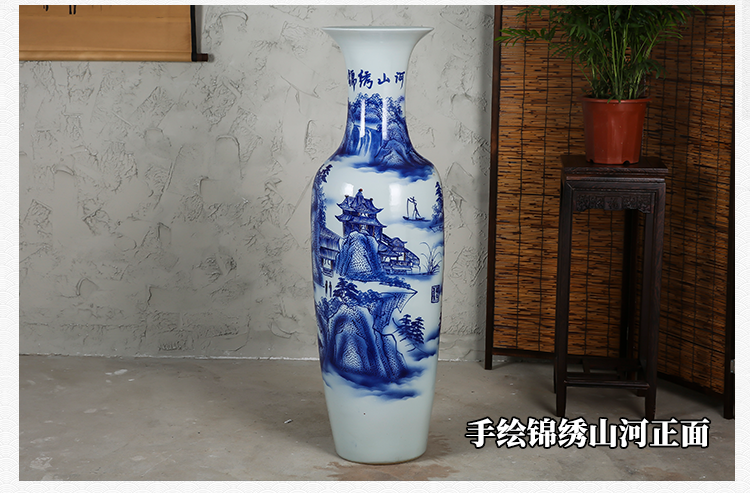 Jingdezhen ceramics landing large blue and white porcelain vase color ink splendid sunvo sitting room adornment is placed flower arrangement