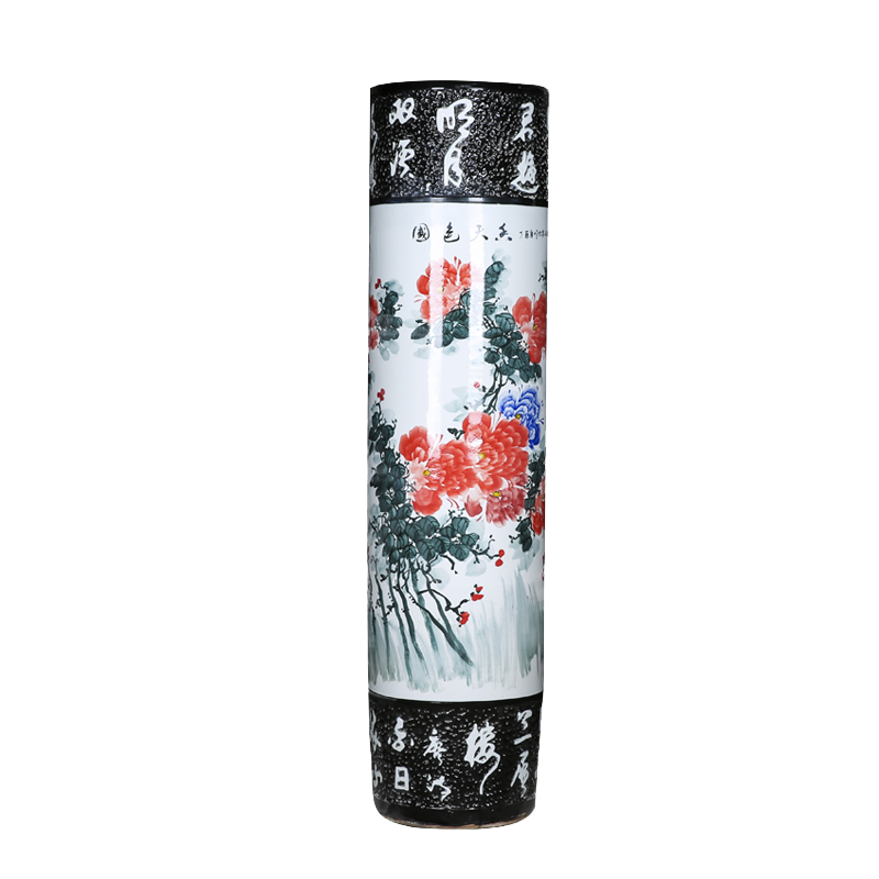 Hand draw very beautiful color peony sitting room of large vases carved porcelain of jingdezhen ceramics quiver