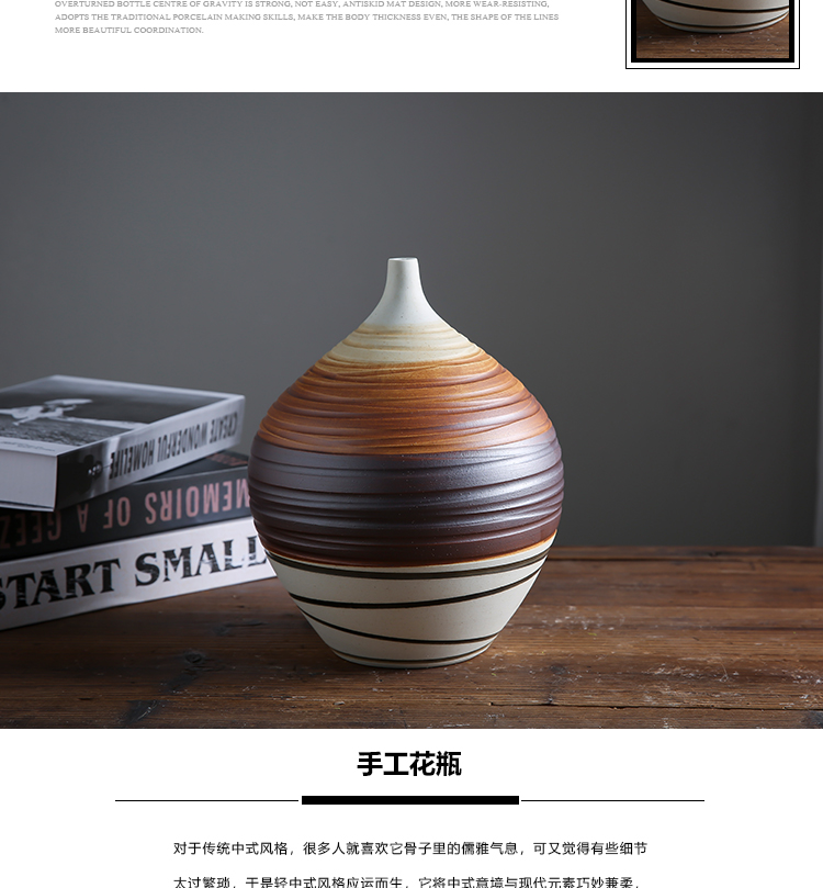 Mesa vase dry flower arrangement sitting room coffee stripe restoring ancient ways of jingdezhen ceramics coarse pottery decorative furnishing articles three - piece suit