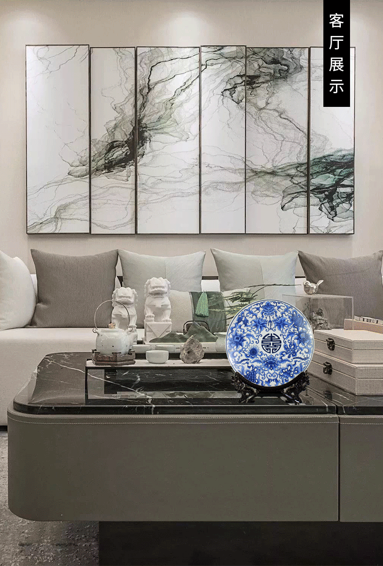 Blue and white porcelain of jingdezhen ceramics plate modern furnishing articles sitting room ark, rich ancient frame of Chinese style household ornaments