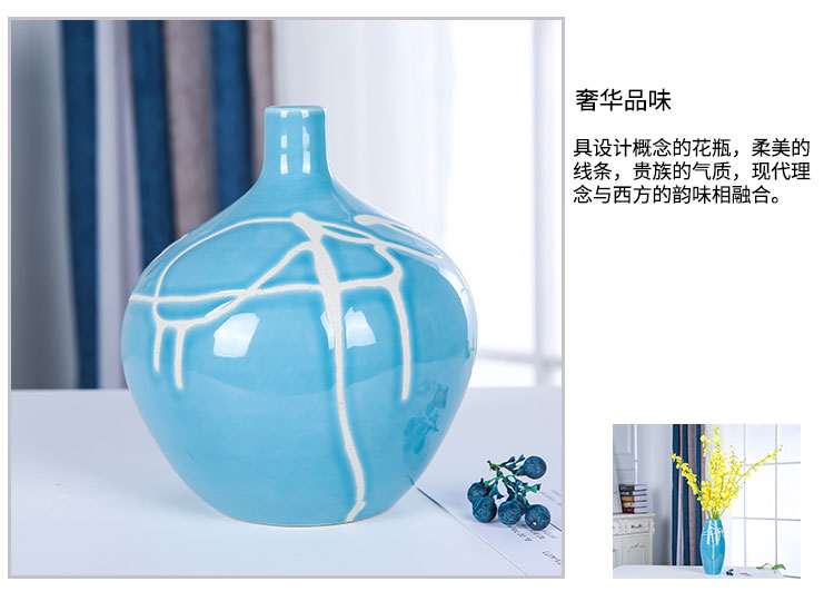 Jingdezhen ceramics vase sitting room adornment furnishing articles study three - piece suit modern fashion decoration blue flower arrangement