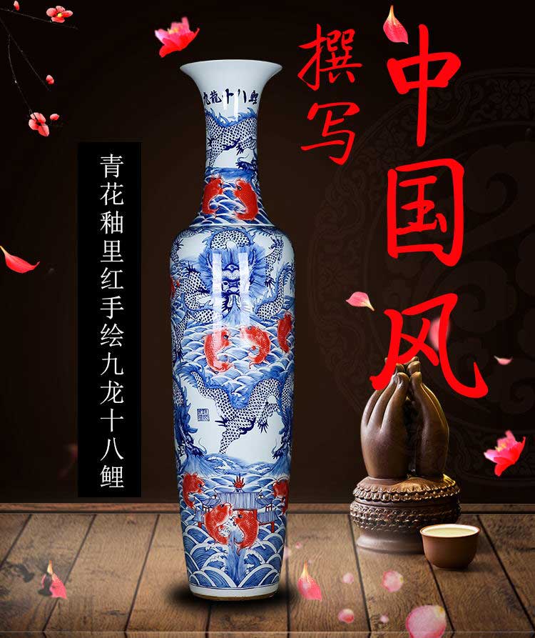 Porcelain of jingdezhen ceramics, Kowloon 18 large carp landing big vase sitting room hotel opening gifts company