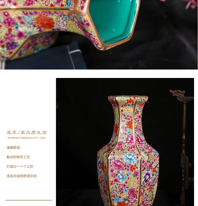 Chinese classical jingdezhen chinaware paint mesa vase archaize qianlong sitting room adornment is placed hexagonal bottles
