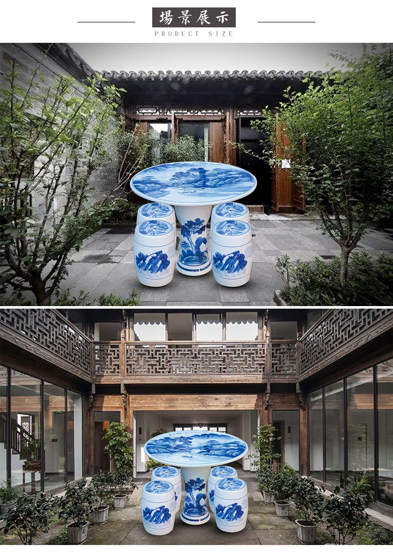 Jingdezhen ceramic table who suit roundtable is hand - made is suing courtyard garden chairs and tables of blue and white porcelain mountain stream