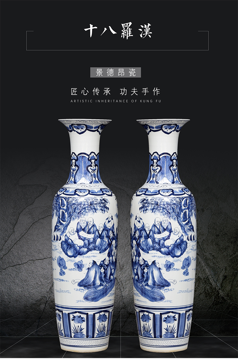 Jingdezhen ceramics landing large vases, antique hand - made porcelain 18 arhats Chinese sitting room adornment is placed