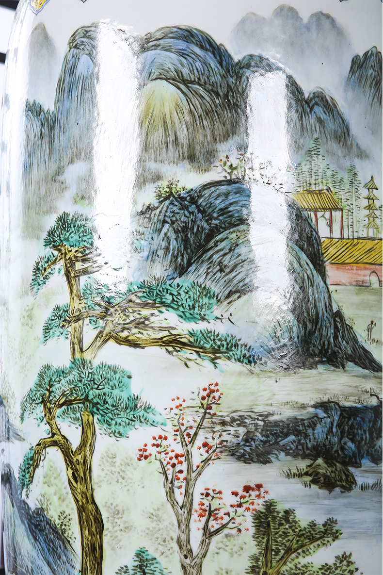 Jingdezhen ceramics landing a large vase has a long history in the hand draw pastel landscape sitting room adornment archaize furnishing articles