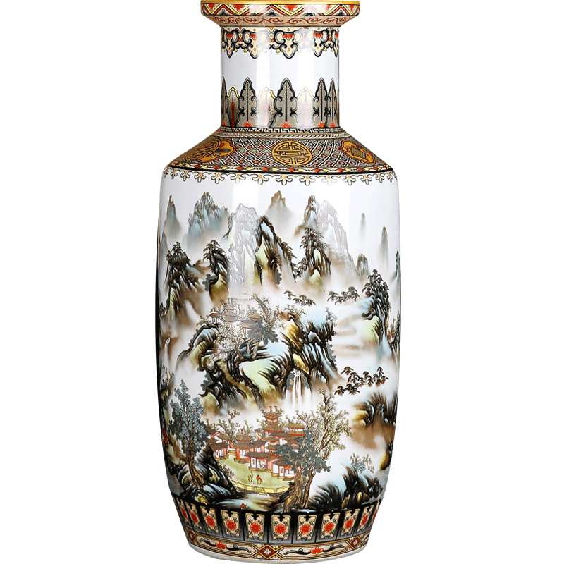 Jingdezhen ceramics large vases, flower arranging Chinese style living room home rich ancient frame furnishing articles hand - made scenery figure firecrackers bottle