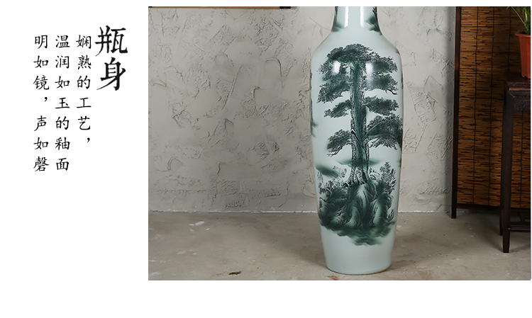 Jingdezhen ceramics landing large blue and white porcelain vase color ink furnishing articles have a visitor stateroom hotel decoration