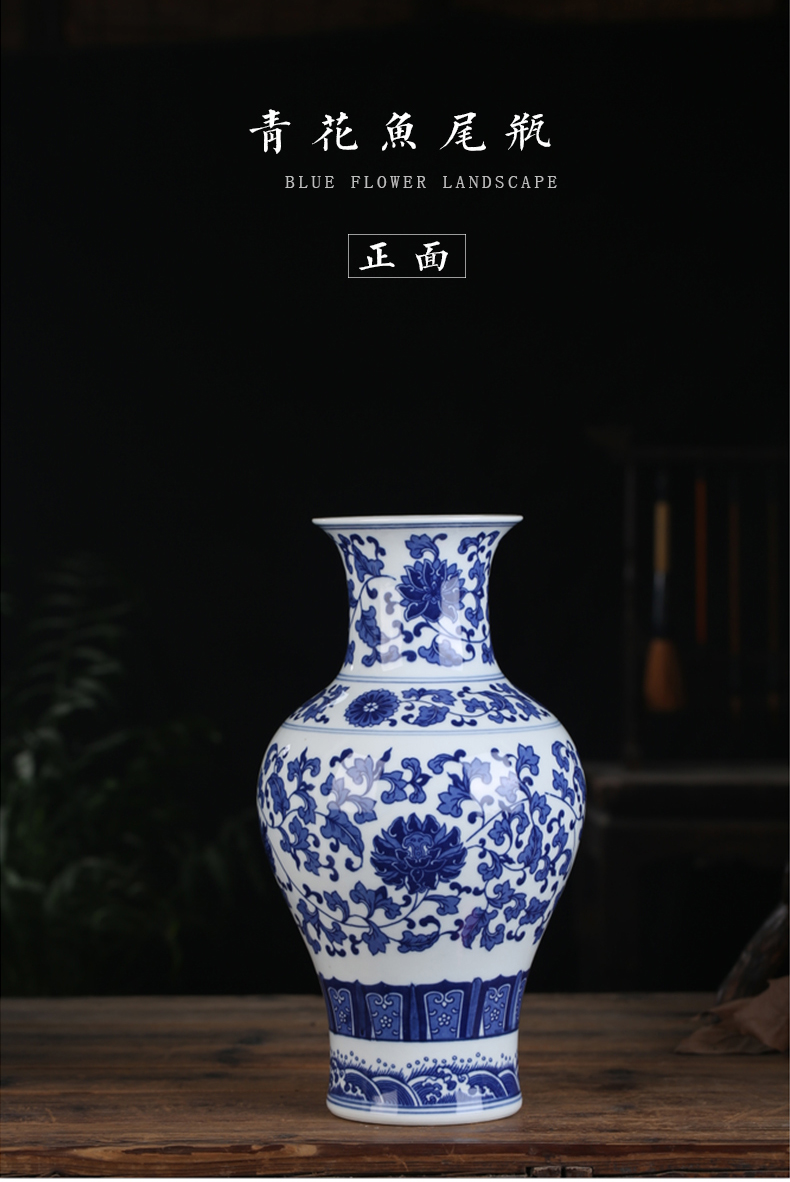 Jingdezhen ceramic antique bound lotus flower blue and white porcelain vases, flower arrangement of Chinese style living room decorations rich ancient frame furnishing articles