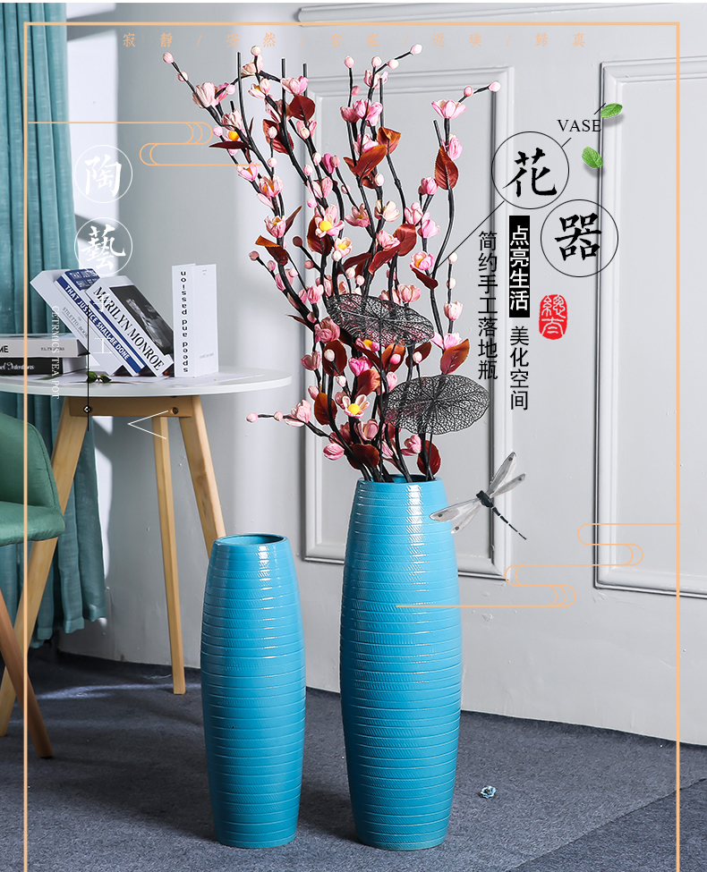 I and contracted jingdezhen ceramic vase landing sitting room European - style decorative dried flowers tall blue flower arranging furnishing articles