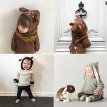 19 years of autumn and winter ins and windy children cuddly animal sweater thickened double layer hat wool cover head knit jacket