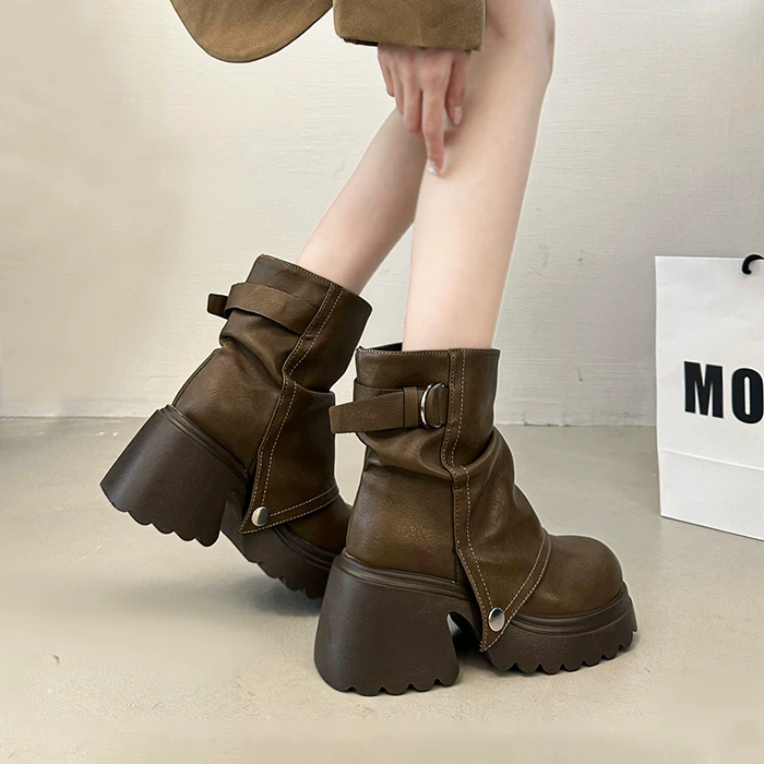 Retro Thick-Soled Height-Increasing Thick-Heeled Knight Boots for Women 2026 Autum New High-Heeled Pile Boots Soft-Soled Martin Fashion Boots