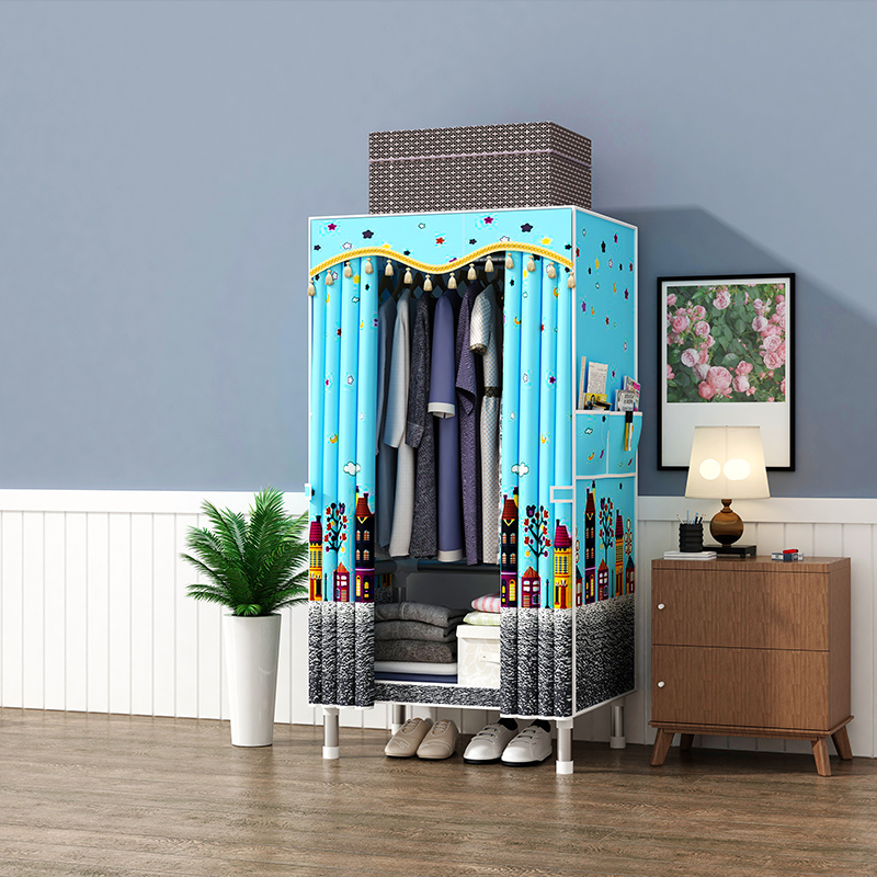 Wardrobe Simple cloth wardrobe cloth single student dormitory Small steel pipe reinforcement thickened thickened fabric assembly