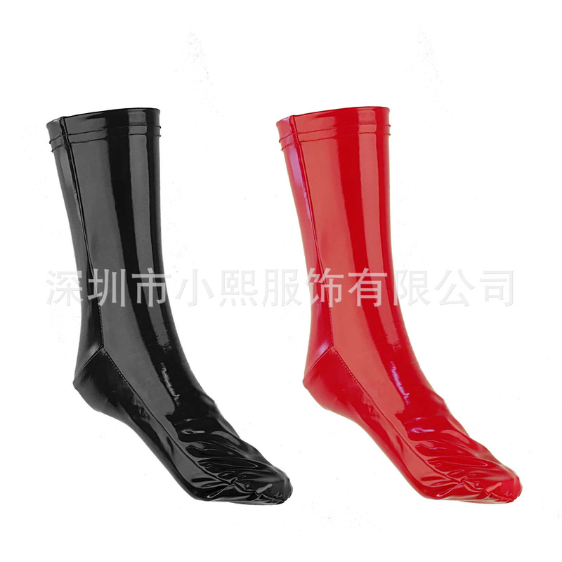 High-Gloss Patent Leather Short Socks, Stretchy Large Size Pu Leather Short Tube Non-Slip Tight Mirror Leather Socks, Nightclub Size-Specific Heel Socks