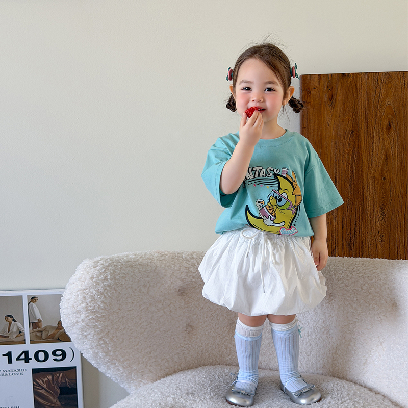 Girls' Short-Sleeved T-Shirt Summer Wear 2026 New Casual Cartoon Kidsren's Clothes Super Nice A-Class Baby Tops