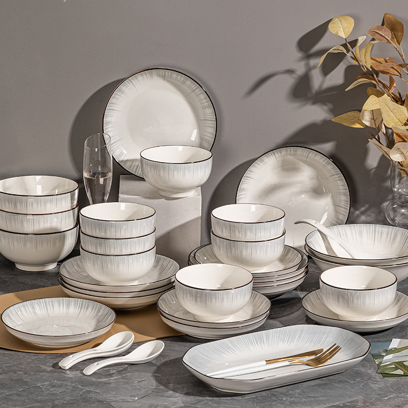Dishes and Bowls Set for Home Use 2026 New Model Light Luxury High-End Dining Bowls, Plates, Chopsticks, Tableware, Housewarming Ceramic Tableware