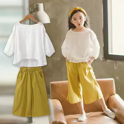 Girls Set Summer 2019 New Korean version of foreign style loose Korean children children wide leg pants two-piece set