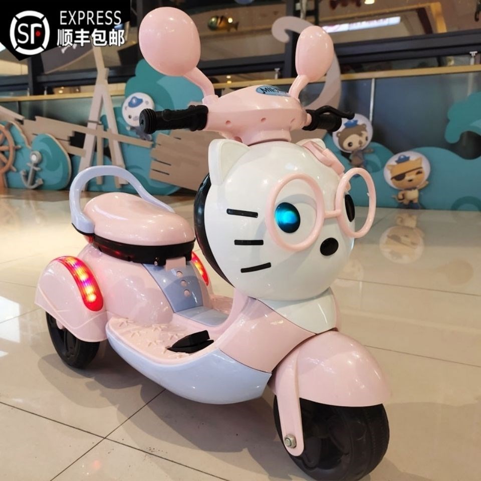 Children's electric motor tricycle with remote control cartoon male and female baby can seat child charging toy 2-6 years old