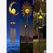 Solar wind chime lamp courtyard garden balcony hanging decoration outdoor wrought iron luminous landscape decorative lantern retro