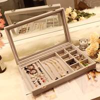 Jewelry Storage Box Earrings Necklace Display Dust-Proof