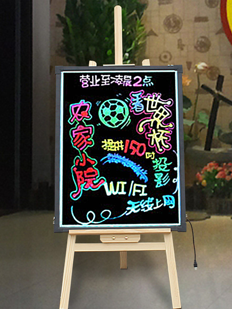 Newbin Electronics LED fluorescent board Solid wood vertical triangular bracket 40 50 70 60 80 luminous blackboard Hanging glass fixed wall Silver handwritten billboard Store door display advertising board