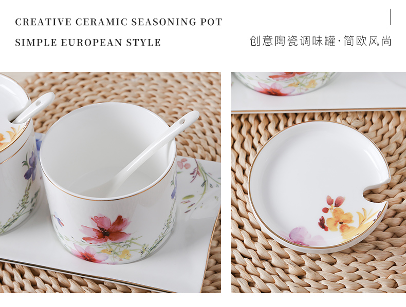 European ceramic flavor pot home put spice rack seasoning box kitchen combination put salt pot seasoning box