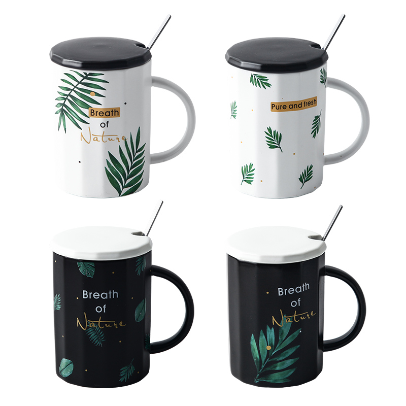 E optimal la mugs ceramic cups with cover spoon move picking household water cup large capacity coffee cup