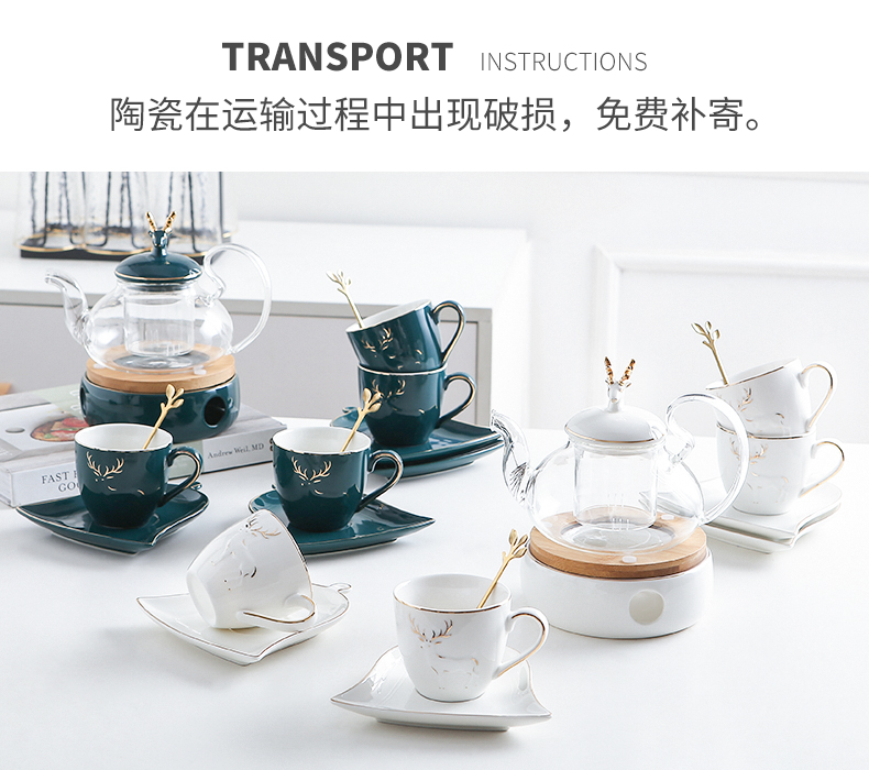 English afternoon tea tea set suit household glass flower cup European Nordic fruit tea based heating type