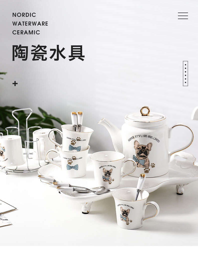 Household glass suits for ceramic cup tray was sitting room with European heat - resisting teapot teacup cold water kettle suit