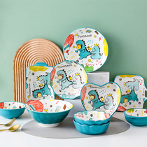 Baobaolong cartoon ceramic tableware cute household rice bowl underglaze color plate tableware baking tray creative hand drawing plate