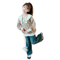 Girls spring sweatshirt 2024 new spring and autumn style fashionable striped little girl clothes childrens spring tops