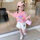 ເດັກຍິງເສື້ອຍືດແຂນສັ້ນຝ້າຍ summer 2024 new baby girl tops children's half-sleeved summer children's clothes t-shirt summer