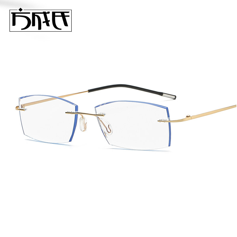 Frameless myopia men's ultra-light women's titanium alloy can be equipped with degree finished eye frame diamond cut edge rimless glasses