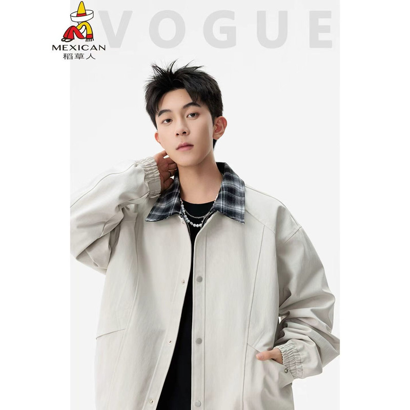 Scarecrow Retro Plaid Patchwork Lapel Jacket Men's Summer American Style Versatile Youth Campus New Autumn Coat