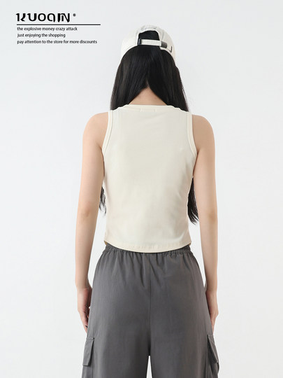 阔勤2025夏季新款无袖爵士舞上衣女cleanfit 侧面收腰短款背心