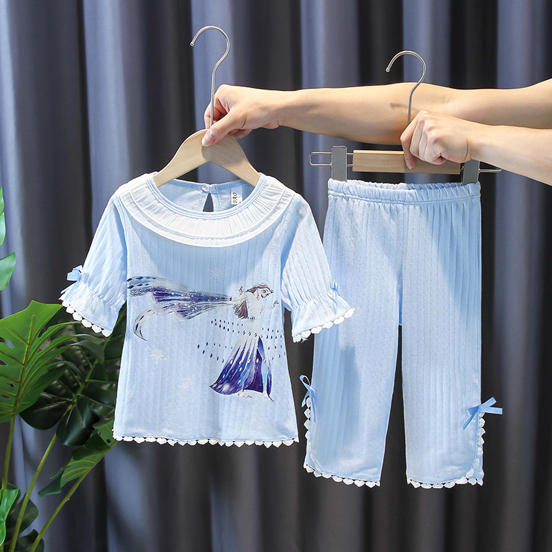 Frozen children's pajamas spring and summer girls Aisha home clothes spring and autumn clothes children's suits baby air-conditioning clothes