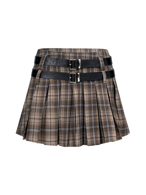 Apea American Retro Preppy Style Pleated Skirt for Women in Autumn and Winter, Sexy Design, Brown Skirt, Jk Plaid Skirt