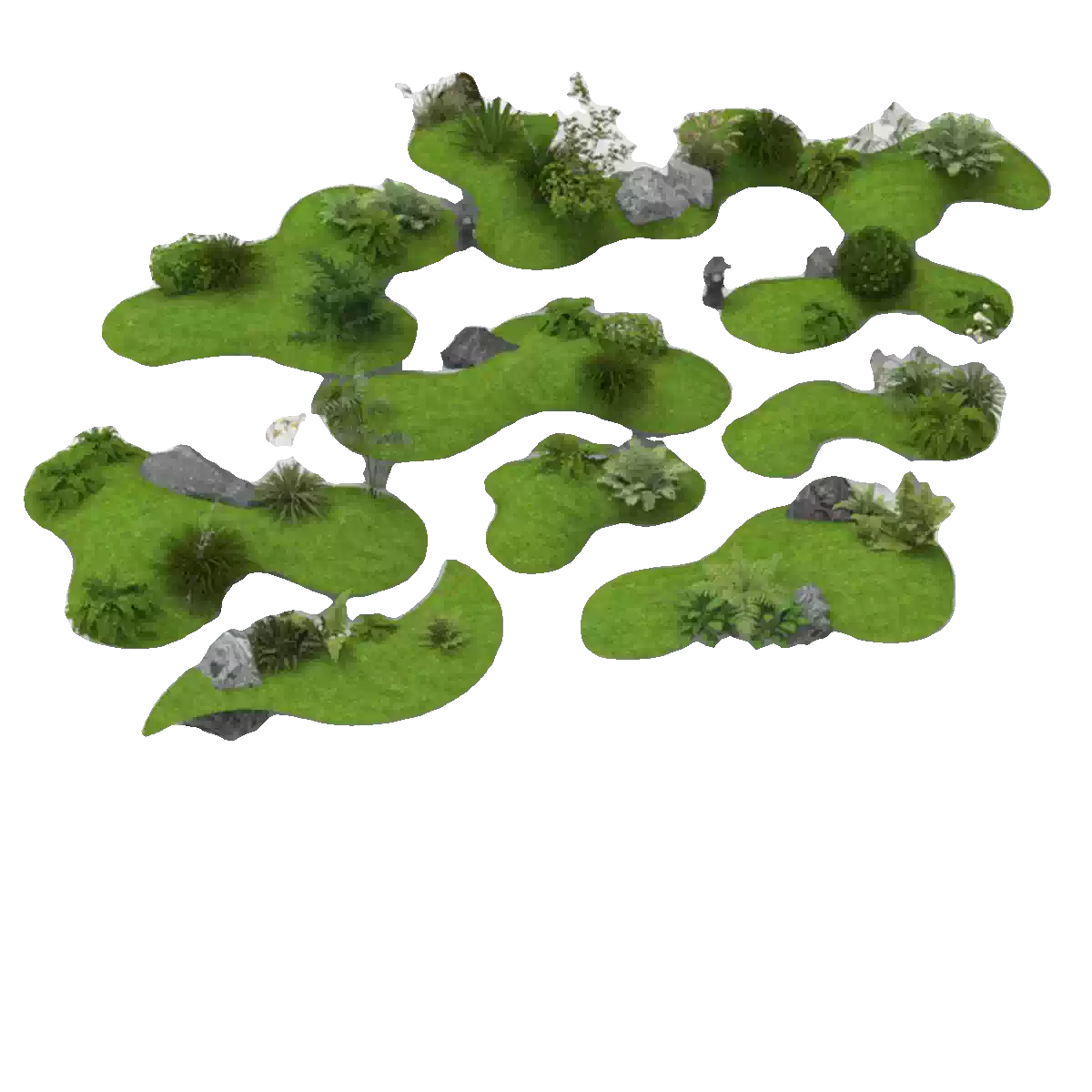 C4D FBX STL OBJ SU中式庭院景观植物植被石头地灯三维3D模型素材-cg男孩